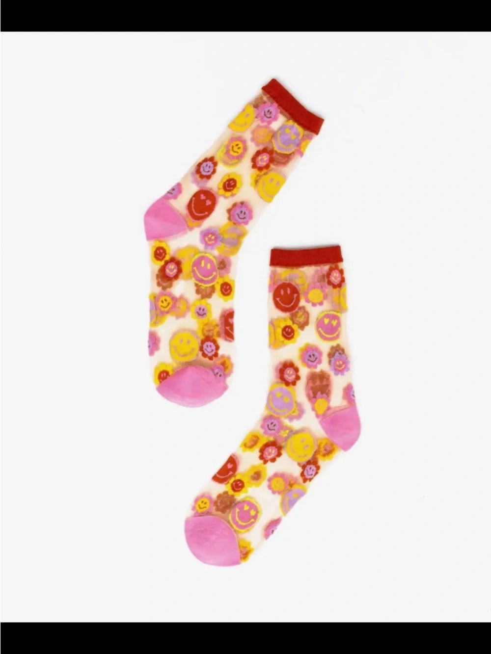 Sock Candy Smiley Face Daisy Sheer Crew Sock. Price Firm.